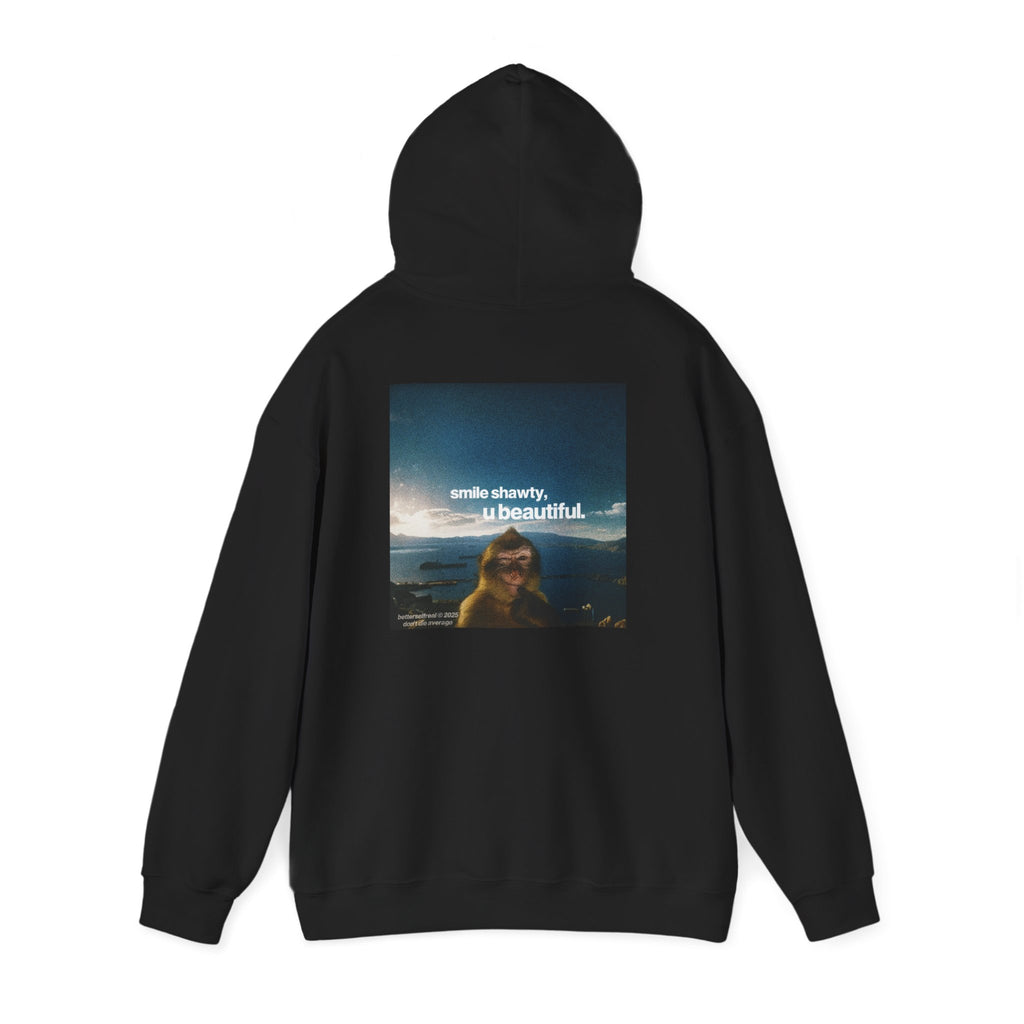 betterself star logo "smile shawty" monkey graphic hoodie