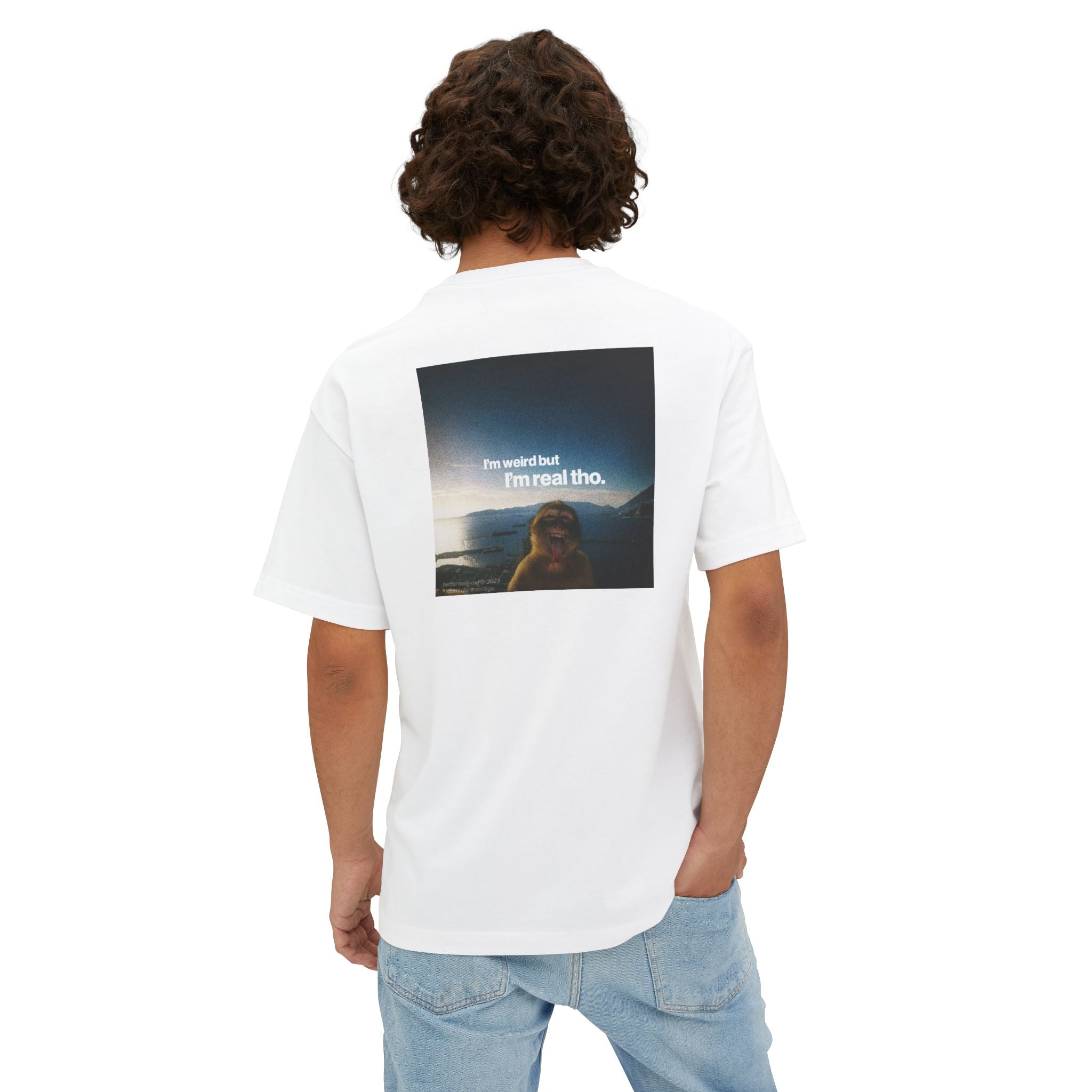 betterself star logo "I'm weird" monkey graphic oversized tee