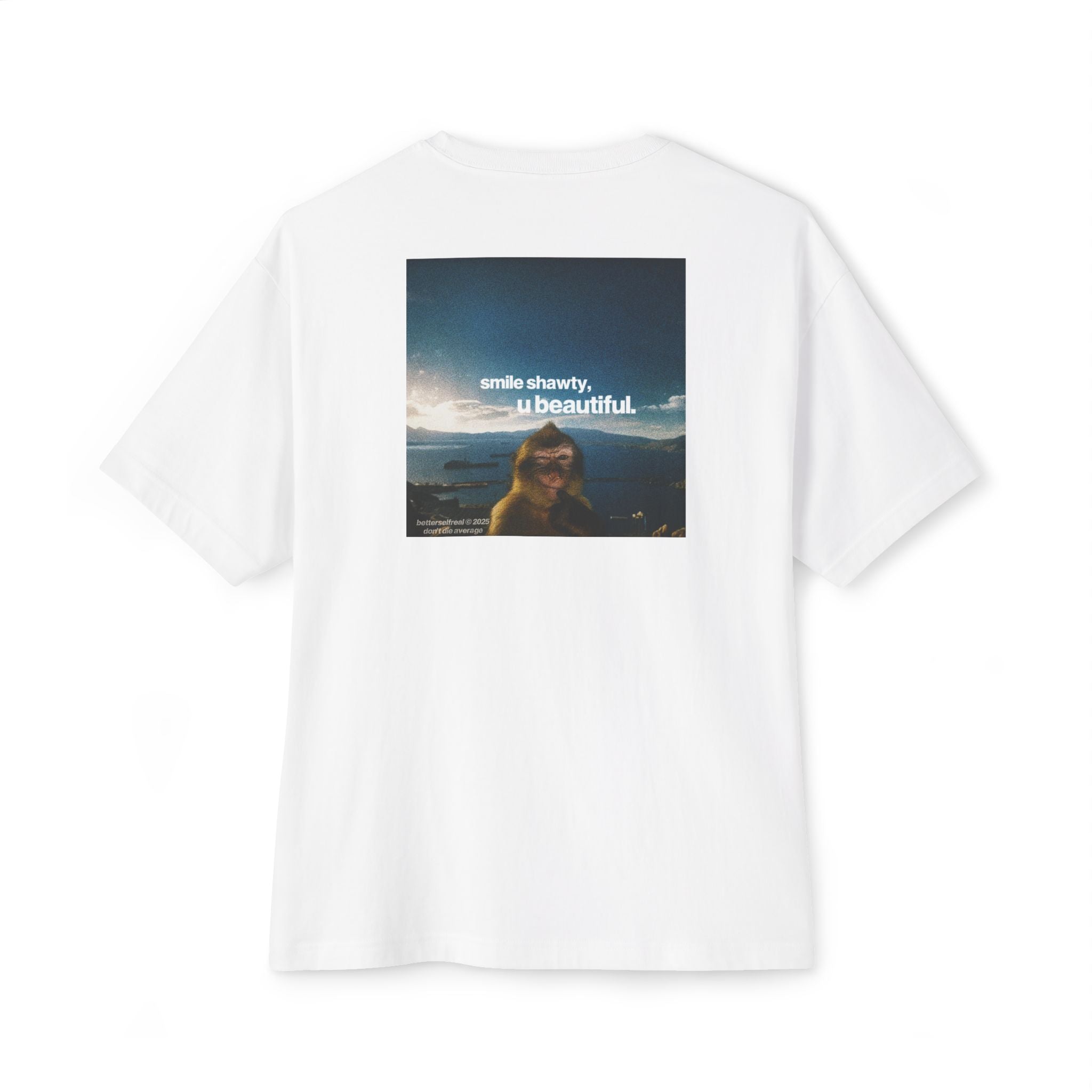 betterself star logo "smile shawty" monkey graphic oversized tee