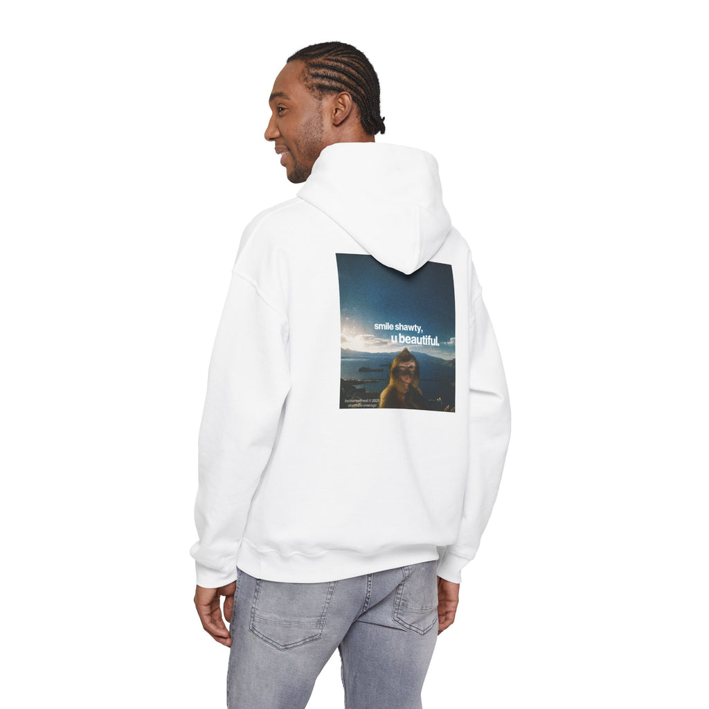 betterself star logo "smile shawty" monkey graphic hoodie
