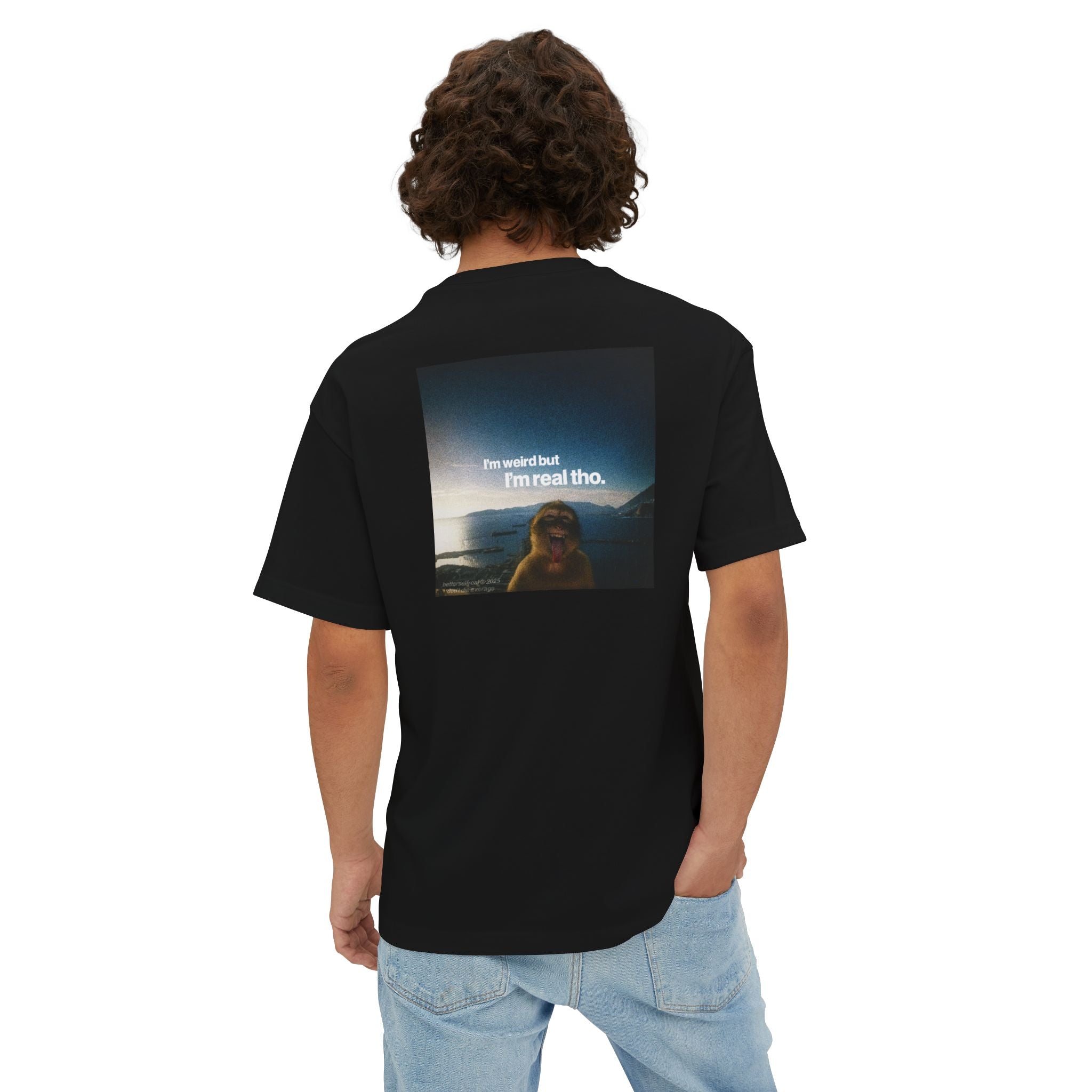 betterself star logo "I'm weird" monkey graphic oversized tee