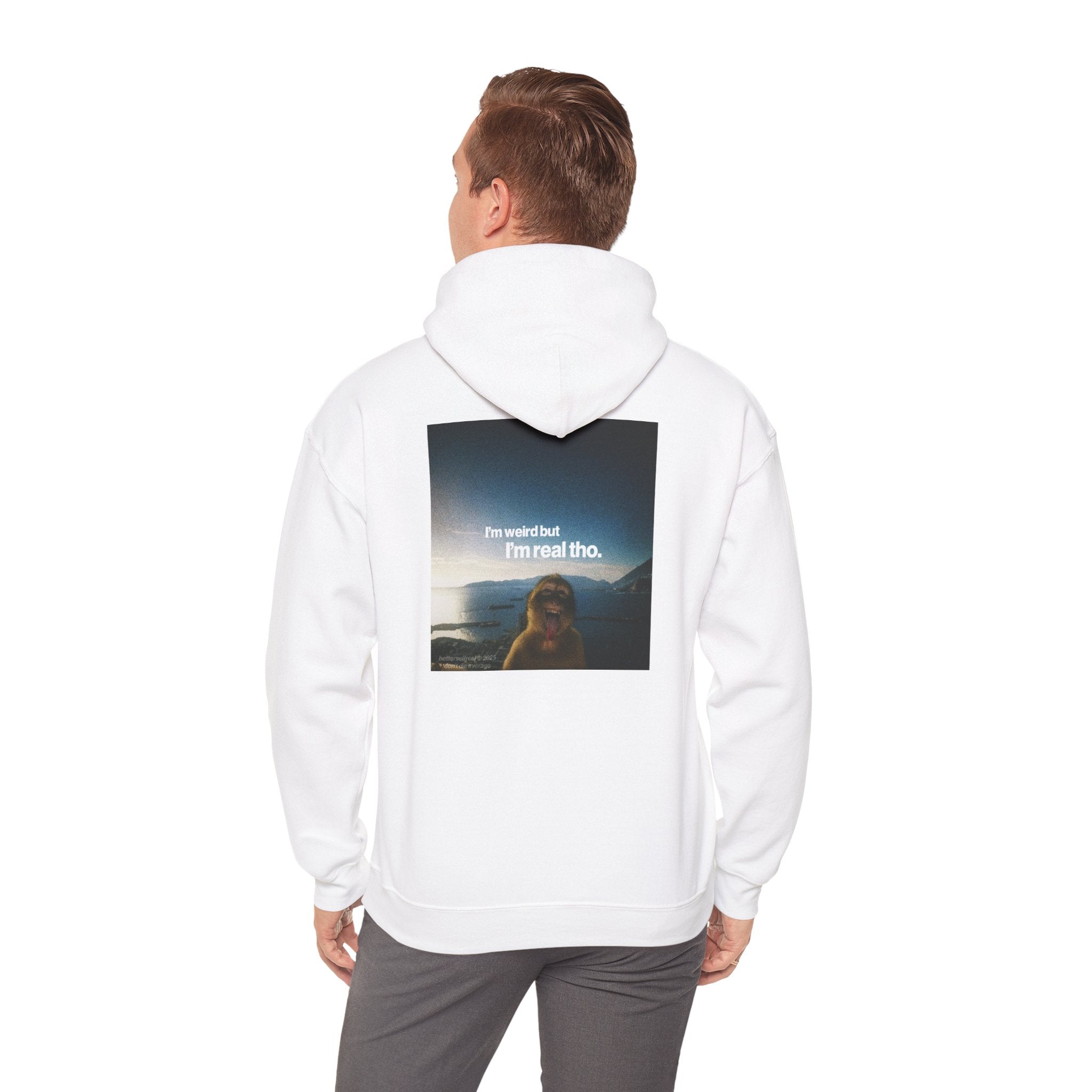 betterself star logo "I'm weird" monkey graphic hoodie